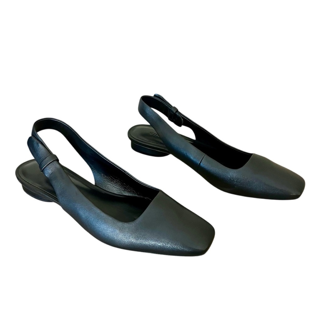 Vince Vida Slingback black soft leather flat square toe sz 8.5 - Picture 2 of 12